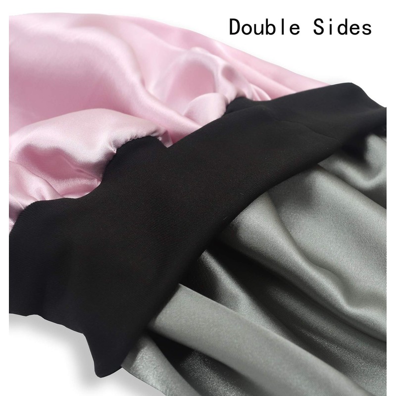 SENGTERM Kids Satin Bonnet Double Layer Wide Elastic Band Sleep