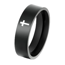 ZENSE - Black Men's Steel Ring with Latin Cross ZR0179, Non-Precious Metal