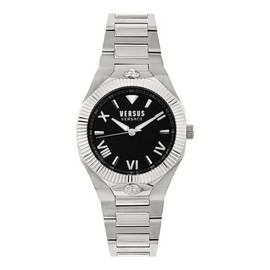 Versus Versace Echo Park Collection Luxury Womens Watch Timepiece with a Silver Bracelet Featuring a Silver Case and Black Dial