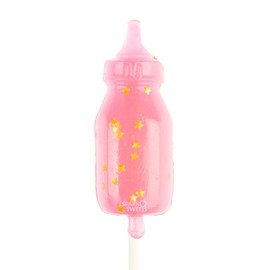 Sparkly Gold Star Pink Baby Bottle Lollipops, Juicy Watermelon Flavor, Watermelon Flavor, Made In USA, 24 Pieces, Girl Baby Shower Favors