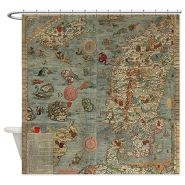 CafePress Carta Marina Sea Monster Map Decorative Fabric Shower Curtain