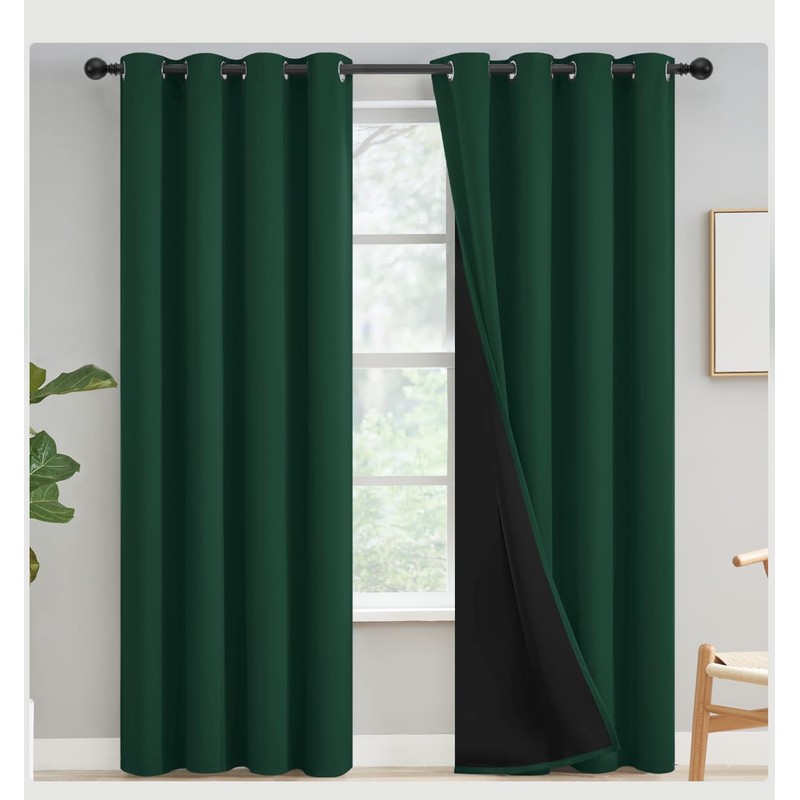 Yakamok 100% Blackout Curtains for Bedroom 84 Inch Length, Emerald