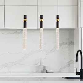 JoollySun Modern Crystal Pendant Light: Mini LED Hanging Pendant Light Fixtures for Kitchen Island Bathroom - Black Gold