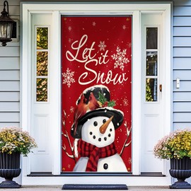 LUVADIAN Christmas Snowman Door Cover Decorations, Let It Snow Christmas Xmas Door Covers Banners Photography Background Backdrop for Front Door Porch Home Office Indoor Outdoor Decor, 35 * 79 Inch