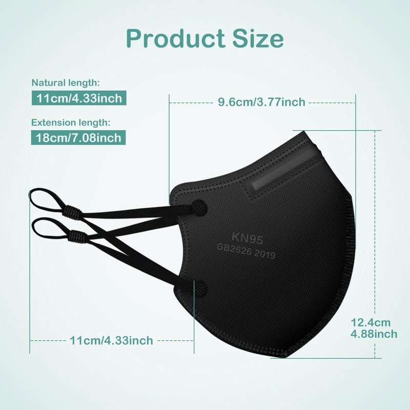 Adjustable KN95 Masks, 5-Layer Disposable Respirator Masks with Adjustable Ear
