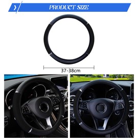 Leather Steering Wheel Cover, Universal Non-Slip Breathable Elasticity Microfibre Wavy Steering Wheel Cover, Car Steering Wheel Protective Cover, 37-38 cm, Black