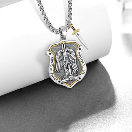 St Michael the Archangel Necklace Sterling Silver St michael Pendant for mMen Religious Saint Jewelry Gifts for Men Father Husband, No, Sterling Silver, No Gemstone