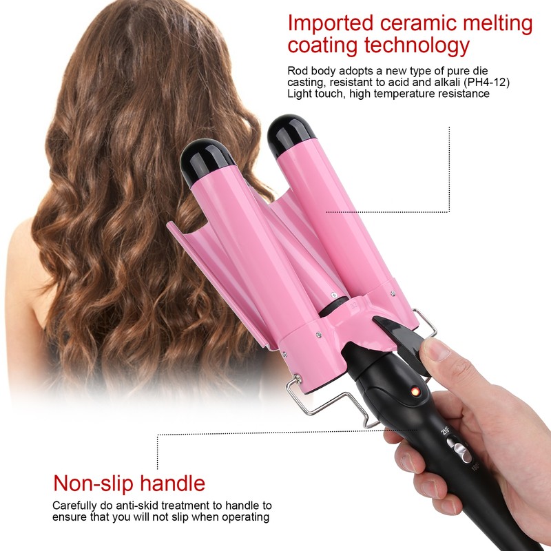 3 Barrel Curling Iron Wand Adjustable Hair Curler Waver Crimper