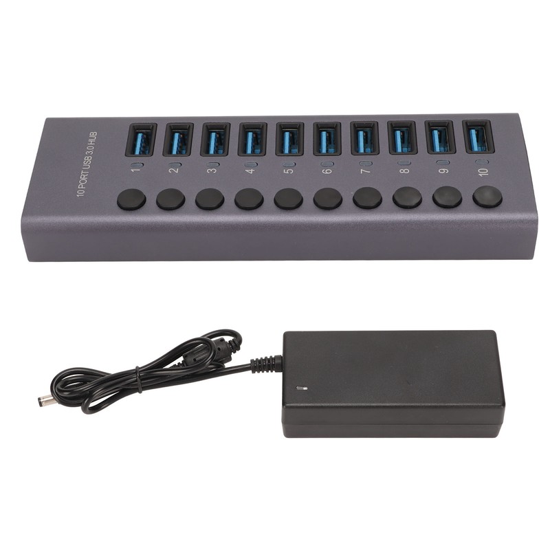 10 Port USB3.0 Hub Splitter Independent Power Supply Charging Data