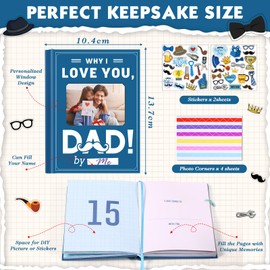Janlaugh Dad Fill In The Blank Love Book Father's Day Gifts Why i Love You Dad Journal with Stickers Picture Corners DIY Wrote Love Reasons Book for Men Father Birthday from Daughter Son (Blue)