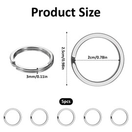 Pack of 5 Robust Titanium Alloy Key Rings for Keys, Flat Key Rings Made of Titanium Key Ring, Key Rings 25 m