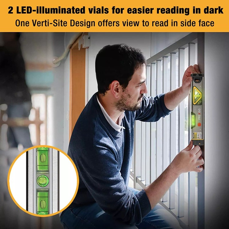 PREXISO 2-in-1 Laser Level Spirit Level Light Alignment Point&30Ft Leveling
