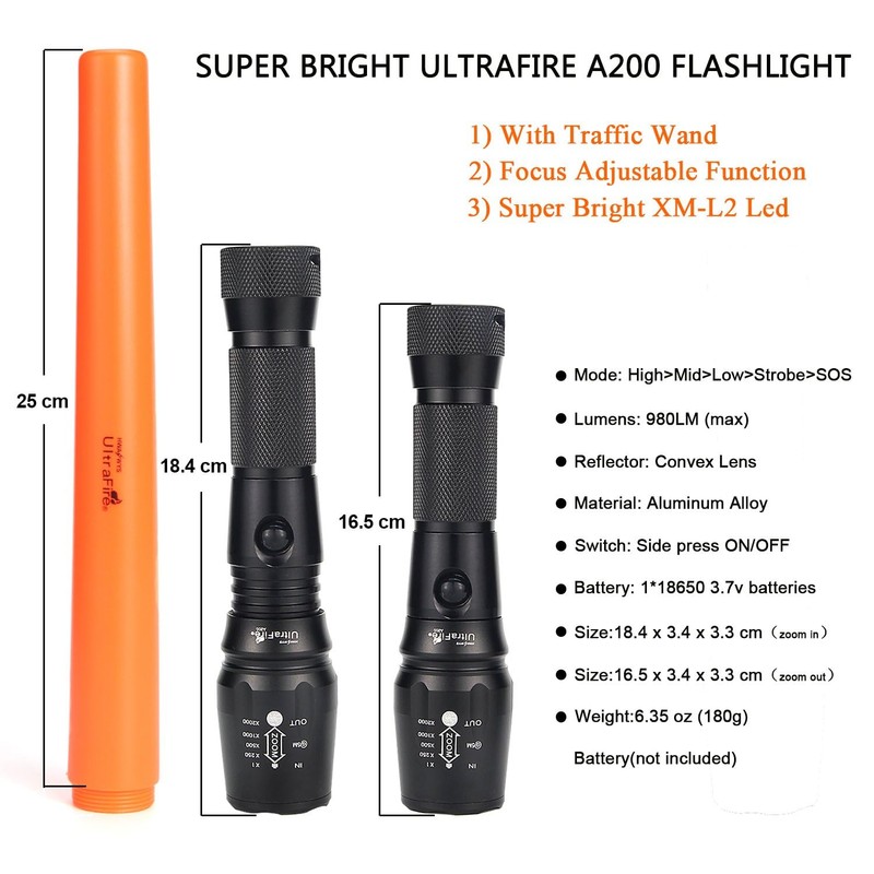 UltraFire 16-Inch Traffic Control Wand LED Flashlight, 980 Lumen Traffic