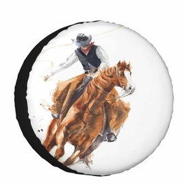 Cowboy Spare Tire Cover Watercolor Cowboy Riding a Horse Ride Calf Roping Painting Polyester Universal Wheel Tire Cover for Trailer Camping Weatherproof for Rv SUV Truck Camper Travel 15 inch