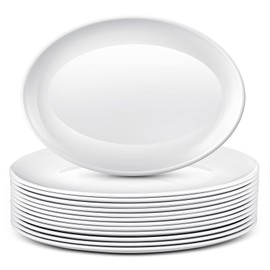 Dandat 12 Pcs Large Serving Platters Oval Trays White Plates Serving Dish for Wedding Party Restaurant Home Steak, Taco, Sushi, Appetizer, Cake (12 Inch)