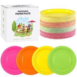 Kochorie 150 Pieces Neon Disposable Paper Plates 9 Inch Heavy Duty Dinner Plates, Solid Color, Table Decorations Party Supplies for Birthdays, Weddings, Daily Use