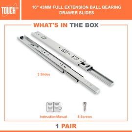 TOUCH Drawer Slides (1 Pair, 10 Inch 250mm) Full Extension Side Mount Ball Bearing 3 Folds Metal Rails Track Guide Glides Runners Heavy Duty Drawer Dresser Kitchen, 75 LB Capacity