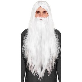 Wizard Wig & Beard Long White Hair Adults Fancy Dress Costume Cosplay Accessory