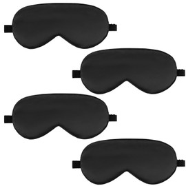 4 Pack Sleep Mask Silk Eye Mask for Sleeping, Mulberry Silk Eye Sleep Masks Shade Cover with Adjustable Strap, Satin Blindfold Blackout for Women Men, Reducing Puffy Traveling Glfts (Black)