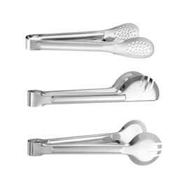 HSUYUN Stainless Steel Kitchen Tongs Set of 3 - Barbecue Tongs & Pasta Tongs (23 cm) with Drip Hole, Dishwasher Safe for Steak, Salad, Bread