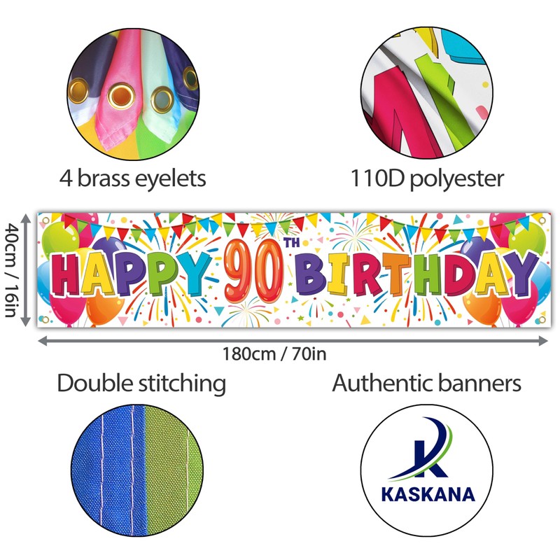 Happy Birthday 90th Banner - Birthday Decorations - 90 And