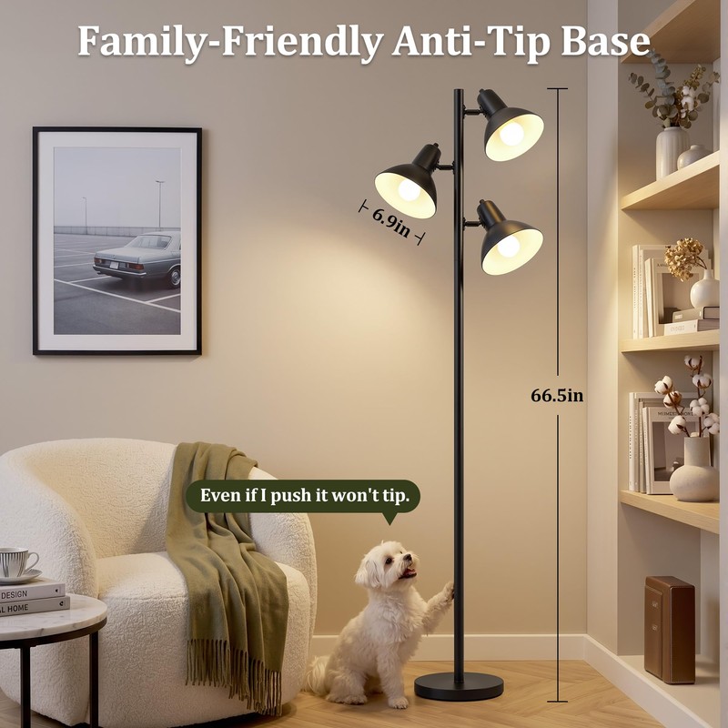 3 Light Floor Lamps for Living Room, 67" Tall Metal