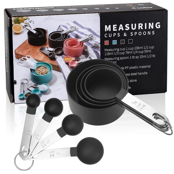 Measuring Cup and Spoon Set, Measuring Spoon and Measuring Cup Set with Stainless Steel Handle, Dosing Spoon, Cup Measuring Cup, for Kitchen, Cooking, Baking, Dry and Liquid Ingredients, Measuring