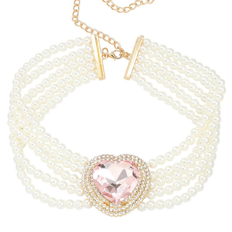 fxmimior Boho Women Multilayer 1920s Love Heart Rhinestone Necklaces Gold