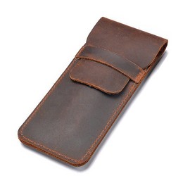 Borsgye Pencil Case Leather Pen Protective Case Crazy Horse Leather Handmade Fountain Pen Multi Pen Case Holder - Brown Large, brown, travel classic
