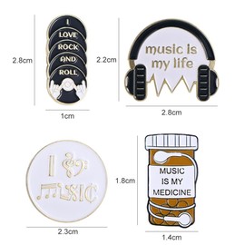 4 pines de música, insignias de entusiasta de la música de personalidad, MUSIC IS MY LIFE Broche para auriculares CD Broches para niños, mochila para decoración de joyas, regalo para niña, Metal, Sin gemas.