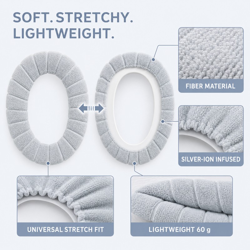 Ag+ Silver Ion Antibacterial Toilet Seat Cover, Universal Stretch-Fit Washable