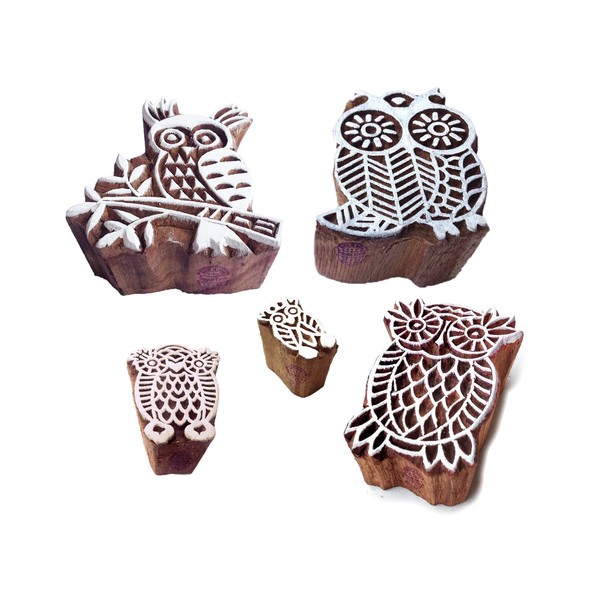 Trendy Pattern Mix and Owl Wood Print Blocks (Set of