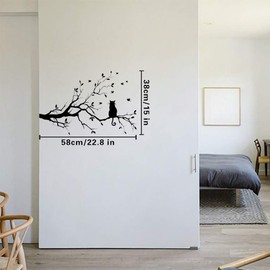 Tree Branch Leaves Cat Wall Decals Vinyl Bird Wall Decor Wall Stickers for Home Bedroom Living Room Nursery Nursery Decoration (Cat)
