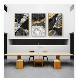 LYBOHO Wall Pictures Living Room Grey Golden Fluid Art Marble Texture Abstract Wall Art Canvas Pictures - Without Frame (Marbled 1, 3 Pieces - 30 x 40 cm)