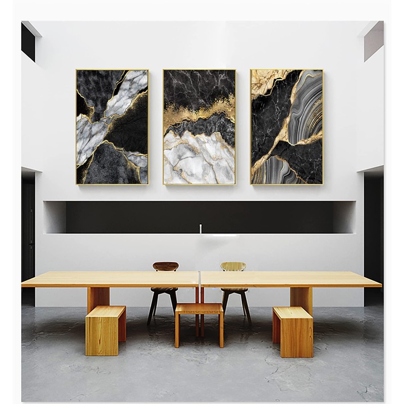 LYBOHO Wall Pictures Living Room Grey Golden Fluid Art Marble