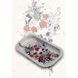 Black Leaf Rolling Tray Skull Roses Metal Mixing Tray Construction Mat 206 x 105 x 18 mm Metal Tray for Building
