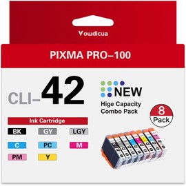 CLI-42 Ink Cartridges 8-Pack High Capacity Compatible CLI 42 Ink Cartridges Replacement for Canon PIXMA PRO-100 Printer, (BK/C/M/Y/PM/PC/GY/LGY)