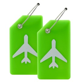 Mziart 2 Pack Silicone Luggage Tags for Suitcases Travel Bag Tags for Luggage, Baggage Suitcase Tags with Privacy Name ID Card (Green)