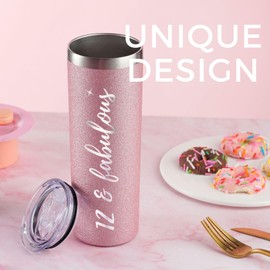 Onebttl Birthday Gifts for 12 Year Old Girl -12 & Fabulous - Tween Girl Gifts, Unique Design 20oz Skinny Tumbler, Novelty 12th Birthday Gifts for Girls, Card & Package Included - Pink