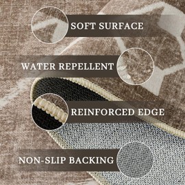 Woottpe Washable Area Rugs 8x10, Non-Slip Rugs for Living Room Bedroom, Low Pile Large Soft Alfombras, Modern Bordered Home Floor Rugs for Kids Playroom Office Dining Room Farmhouse, Brown