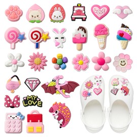 TAIHOBO Cute Shoe Pins for Croc Charms for Kids Adults Party Favors, 26PCS Cartoon Pink Shoe Decoration for Crocs Charms, PVC Shoe Charms for Crocs Jibbitz, DIY Accessories for Croc Jibbitz