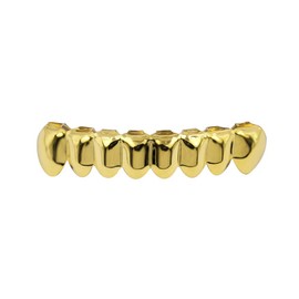 JINAO 18K Gold Plated Gold Finish 8 Top Teeth 8 Bottom Tooth Hip Hop Mouth Grills for Men and Women (Gold Bottom)