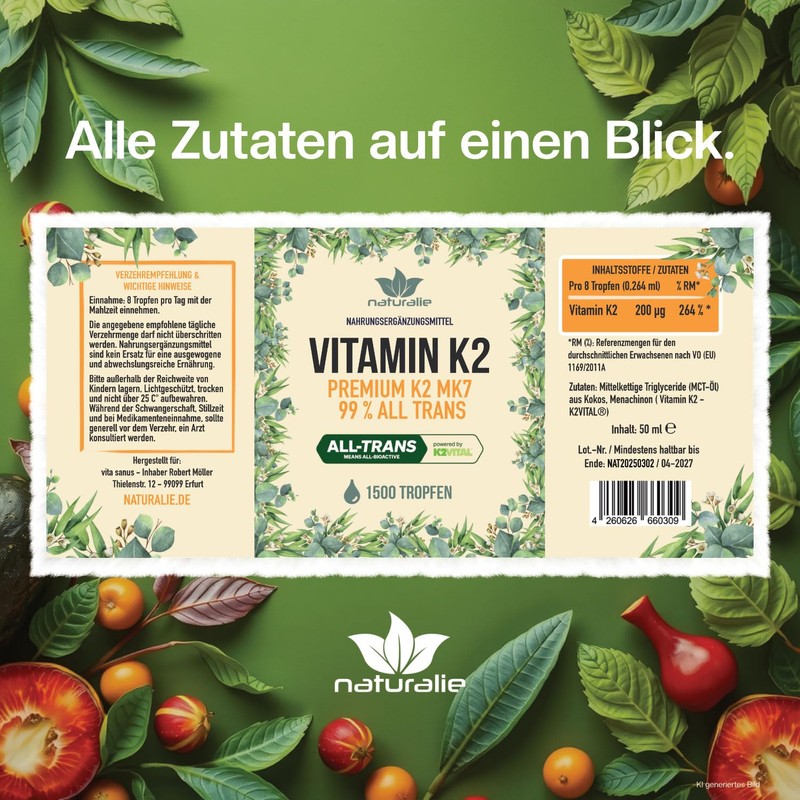 Naturalie Premium Vitamin K2 Drops High Dose 200 µg K2