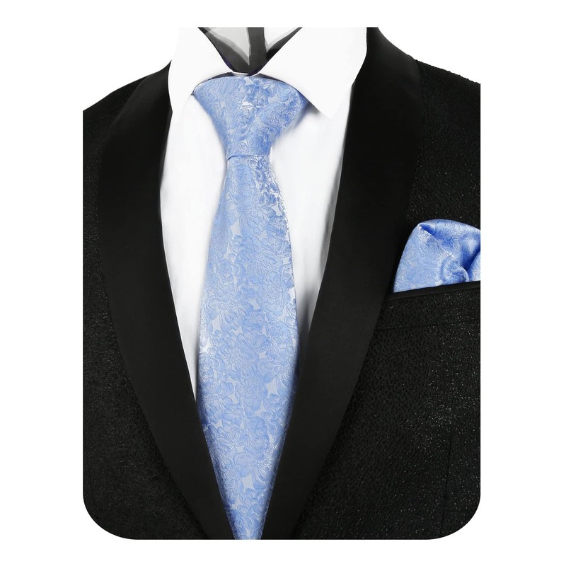 Alizeal - Conjunto de corbata con pañuelo floral para hombre