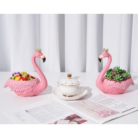 Artconal Pink Flamingo Bowl Decorative Planter Pot, Add Tropical Flair, Pink Flamingo Candy Bowl Christmas, 8 inch Cute Bird Planter for Indoor Plants with Drainage