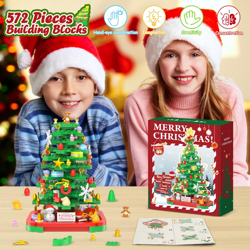 Alagoo Christmas Tree Building Blocks Kit with Lights, Christmas Tree