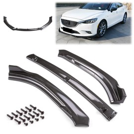 EZAUTO WRAP 3PCS Carbon Fiber Style Black Front Bumper Lip Body Kit Spoiler Splitter Compatible with Mazda 6 Atenza 2014 2015 2016 2017 2018