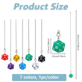 DICOSMETIC 7 Colors Ceiling Fan Pull Chain Extenders Acrylic Dice Pull String Extension 7Pcs Colorful Light Pull Chain Dice Charms with Ball Chain for Fan Wall Lamp Home Decor