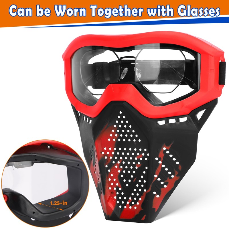 POKONBOY 4 Pack Tactical Mask for Kids, Safety Goggles Compatible