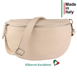MIRROSI® Women's Bum Bag, Genuine Leather, Made in Italy, Shoulder Bag, Chest Bag, Crossbody Bag (1 Bag & 2 Straps), Beige (diamond green), bohemian